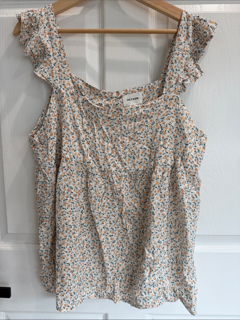Heyson Cream Floral Ruffle-Strap Tank Top